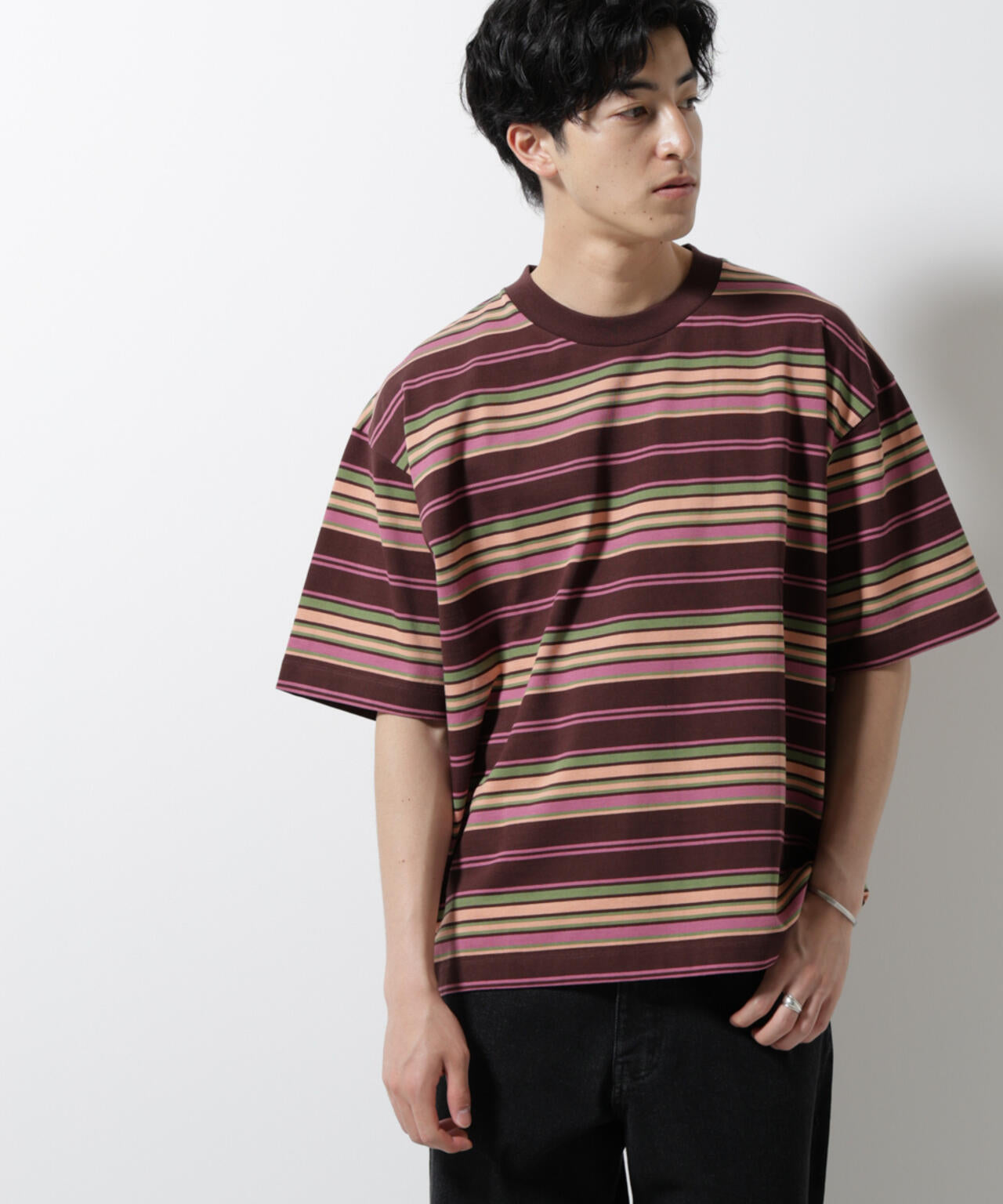 マルチボーダーリラックスTシャツ 半袖 6725124237