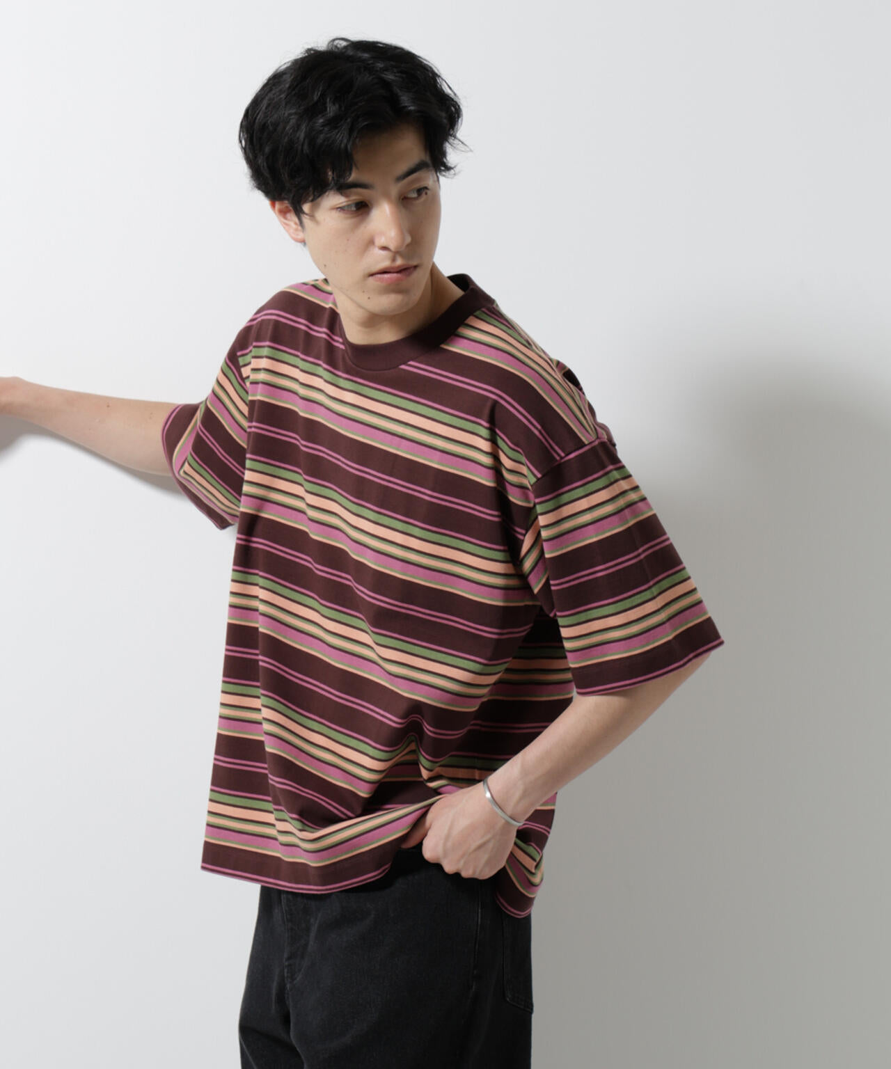 マルチボーダーリラックスTシャツ 半袖 6725124237