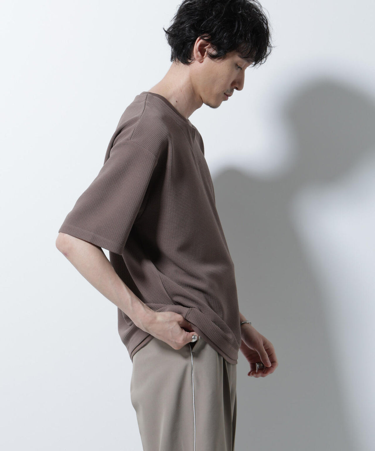 フェイクレイヤードキーネックTシャツ 半袖 6725124246