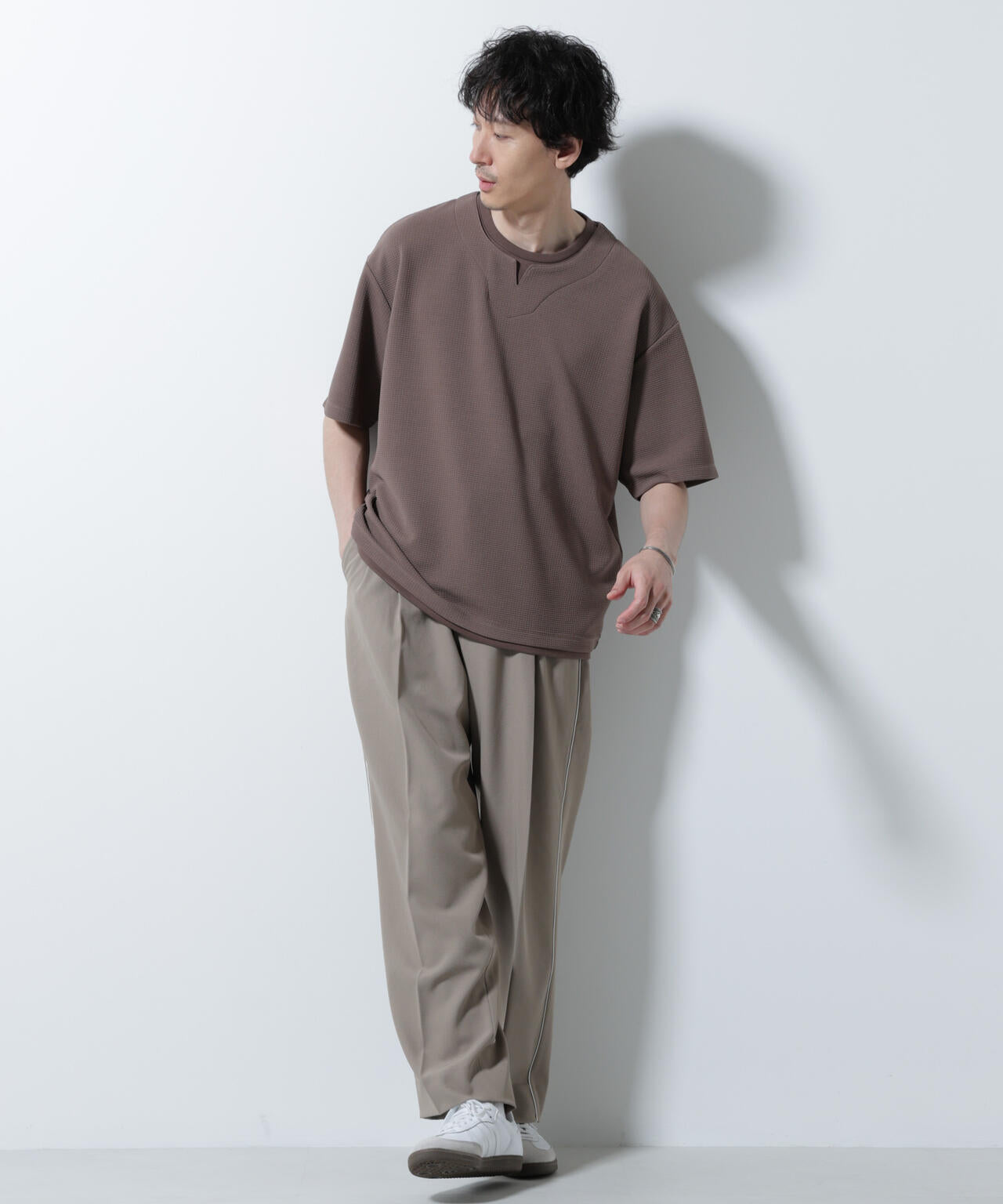 フェイクレイヤードキーネックTシャツ 半袖 6725124246