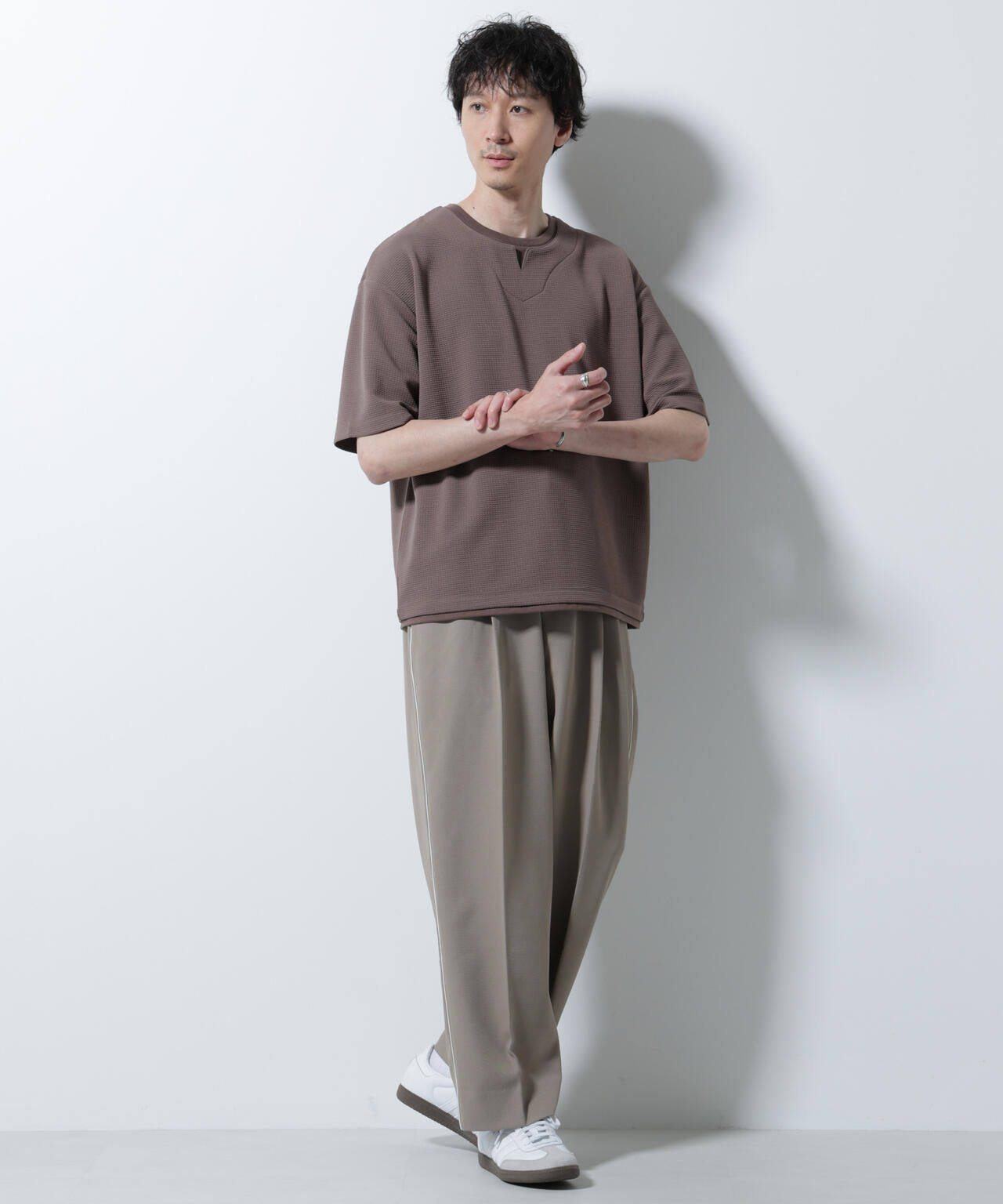 フェイクレイヤードキーネックTシャツ 半袖 6725124246