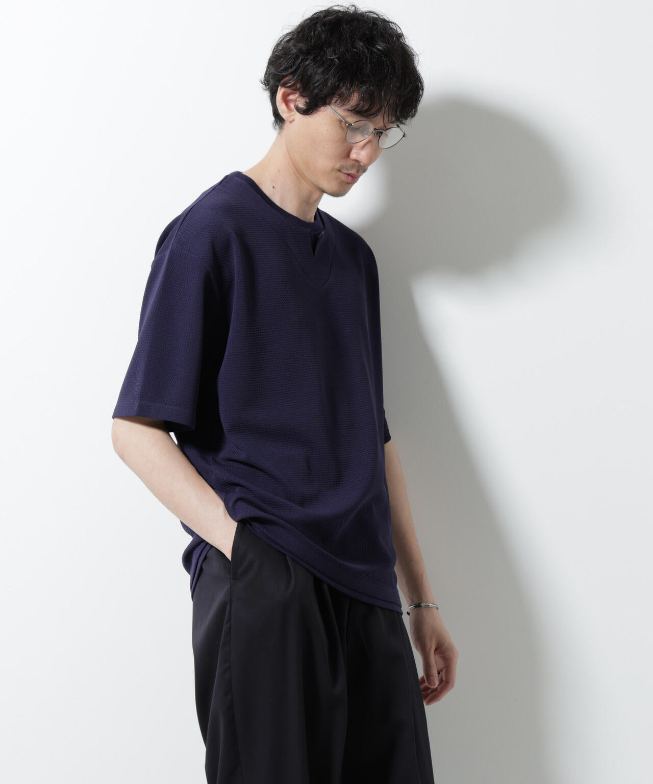 フェイクレイヤードキーネックTシャツ 半袖 6725124246