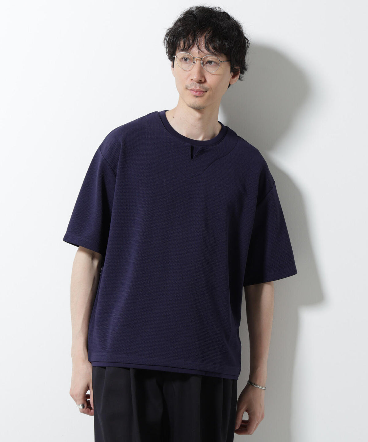 フェイクレイヤードキーネックTシャツ 半袖 6725124246
