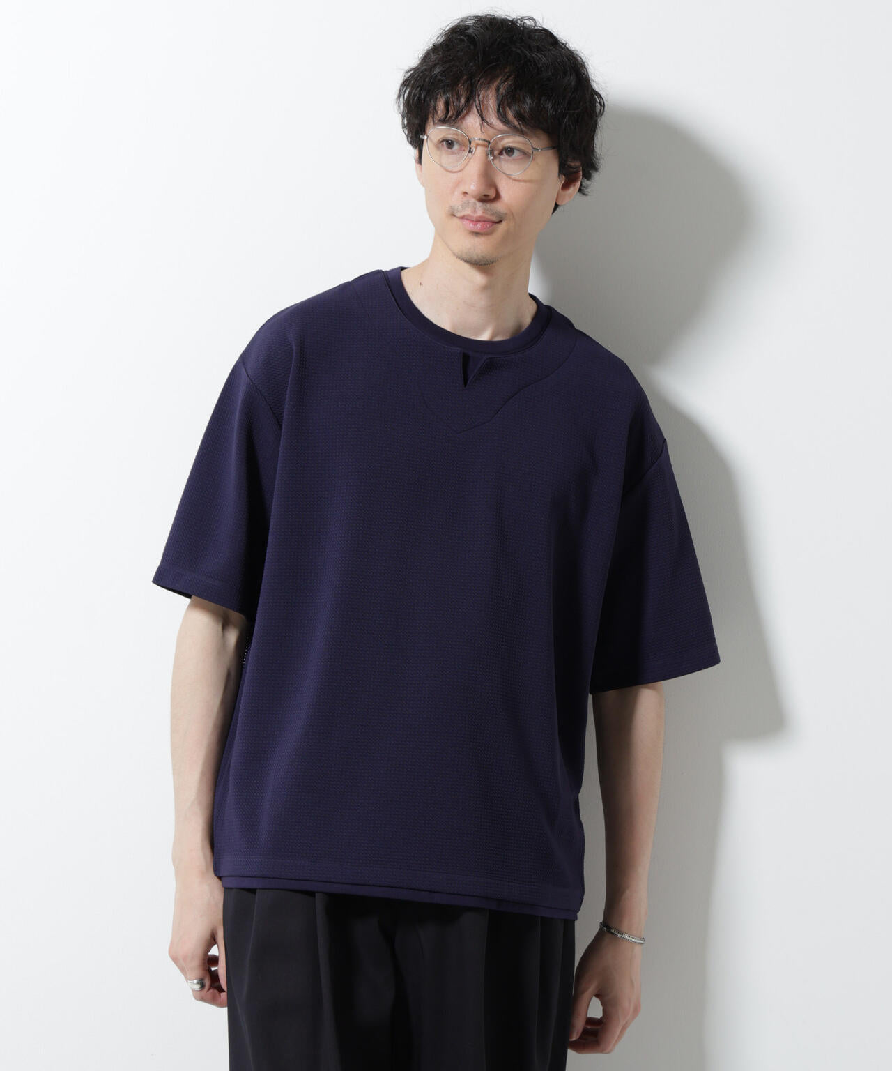 フェイクレイヤードキーネックTシャツ 半袖 6725124246