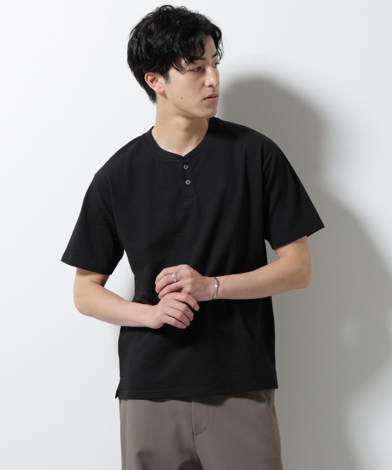 ジャージーサッカーヘンリーネックTシャツ 半袖 6725124248