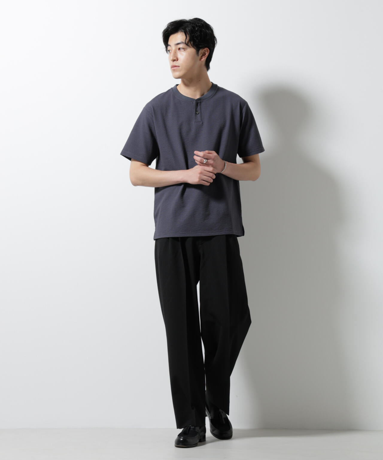 ジャージーサッカーヘンリーネックTシャツ 半袖 6725124248