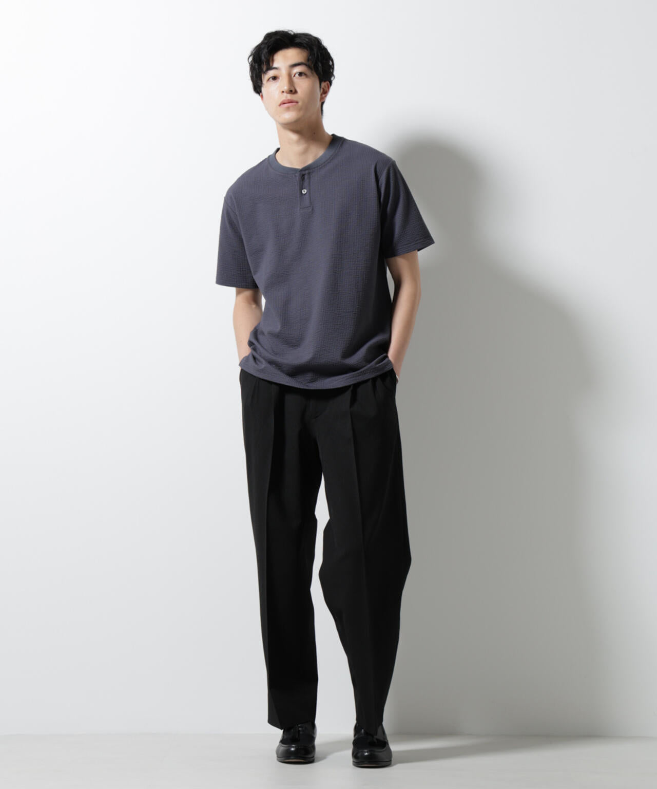 ジャージーサッカーヘンリーネックTシャツ 半袖 6725124248