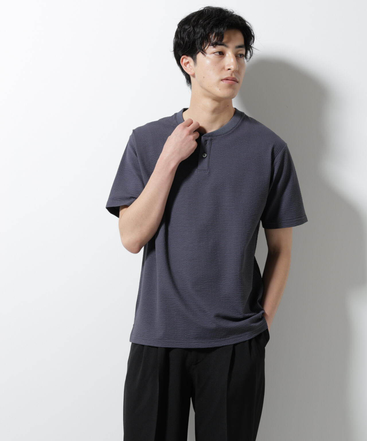 ジャージーサッカーヘンリーネックTシャツ 半袖 6725124248