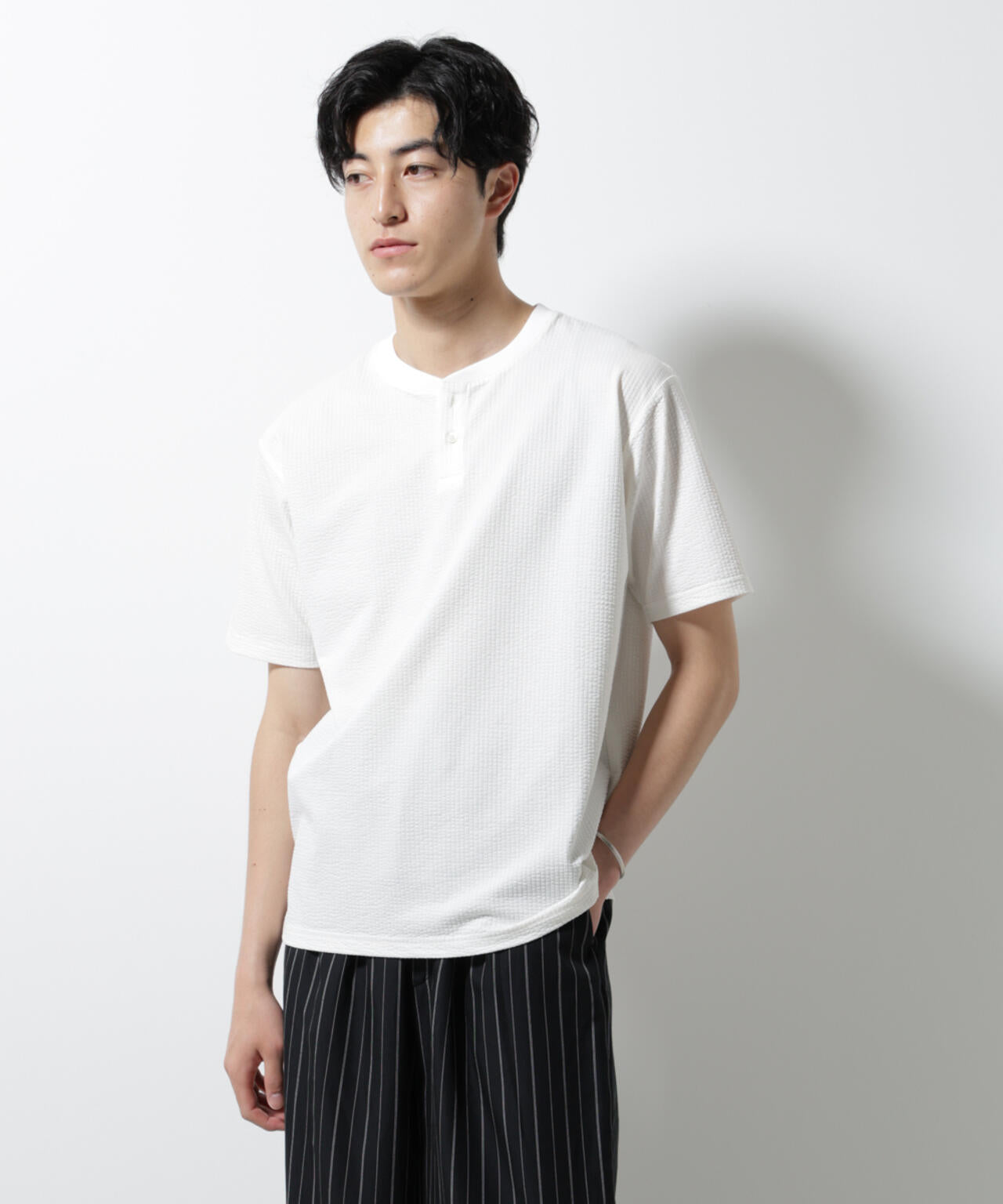 ジャージーサッカーヘンリーネックTシャツ 半袖 6725124248
