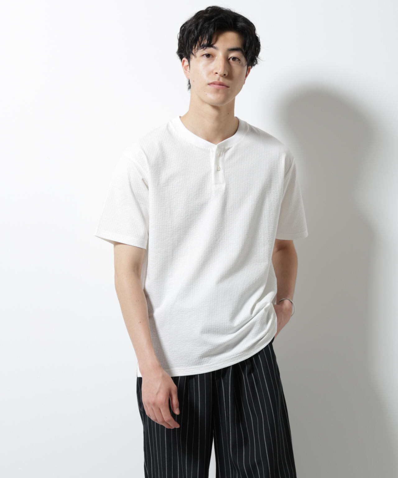 ジャージーサッカーヘンリーネックTシャツ 半袖 6725124248