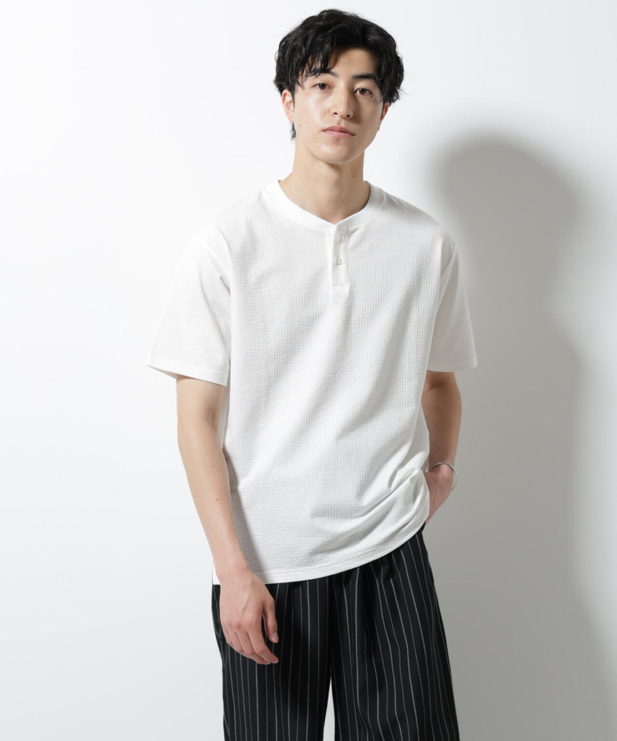 ジャージーサッカーヘンリーネックTシャツ 半袖 6725124248