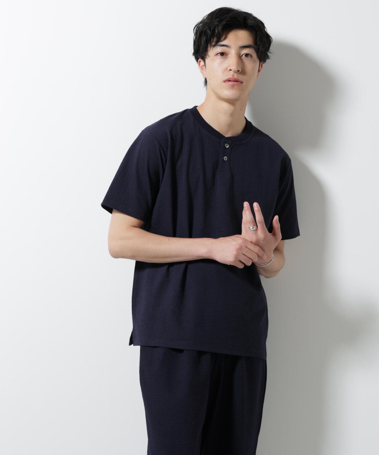 ジャージーサッカーヘンリーネックTシャツ 半袖 6725124248