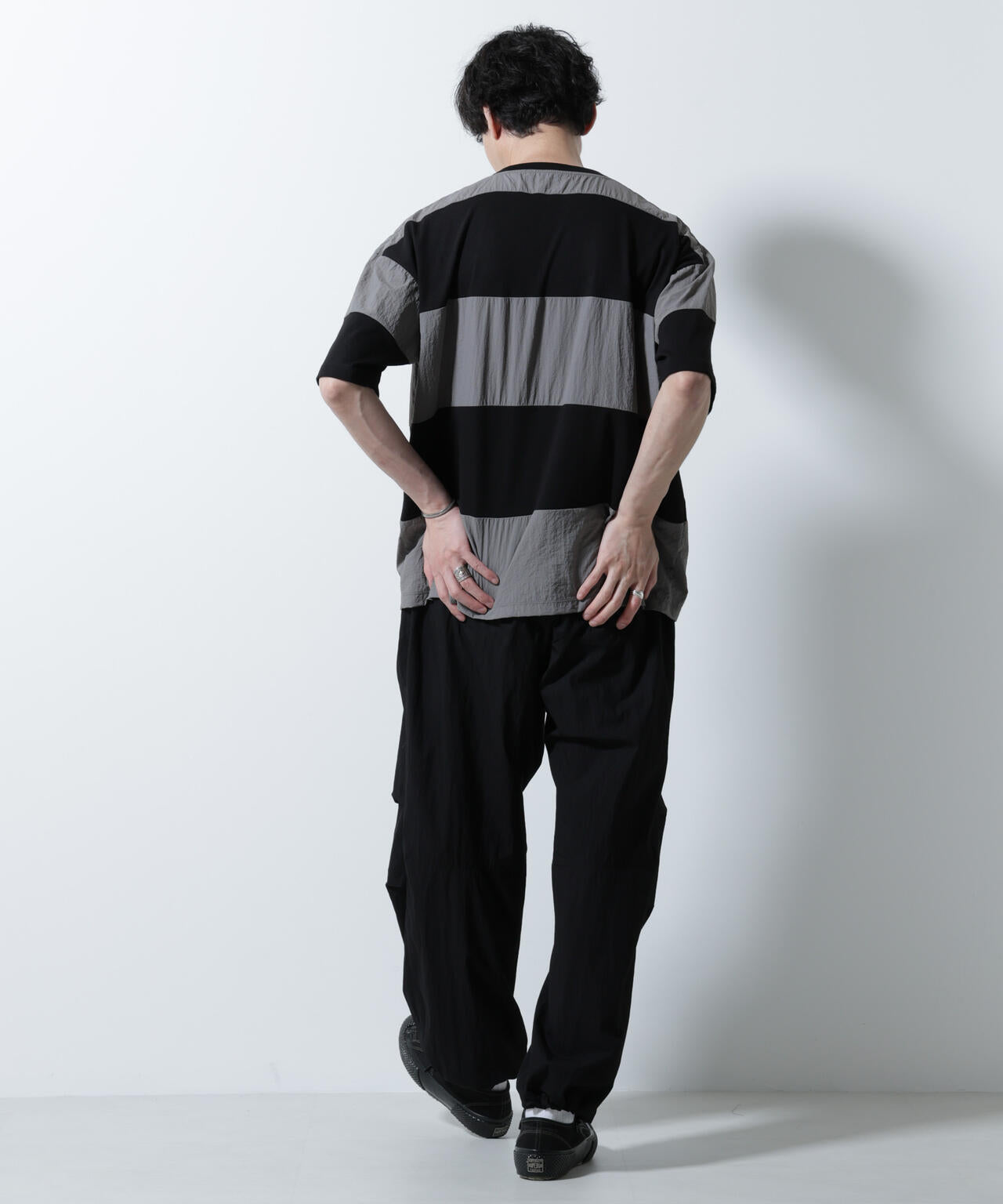 リラックス異素材ボーダーTシャツ 半袖 6725124249