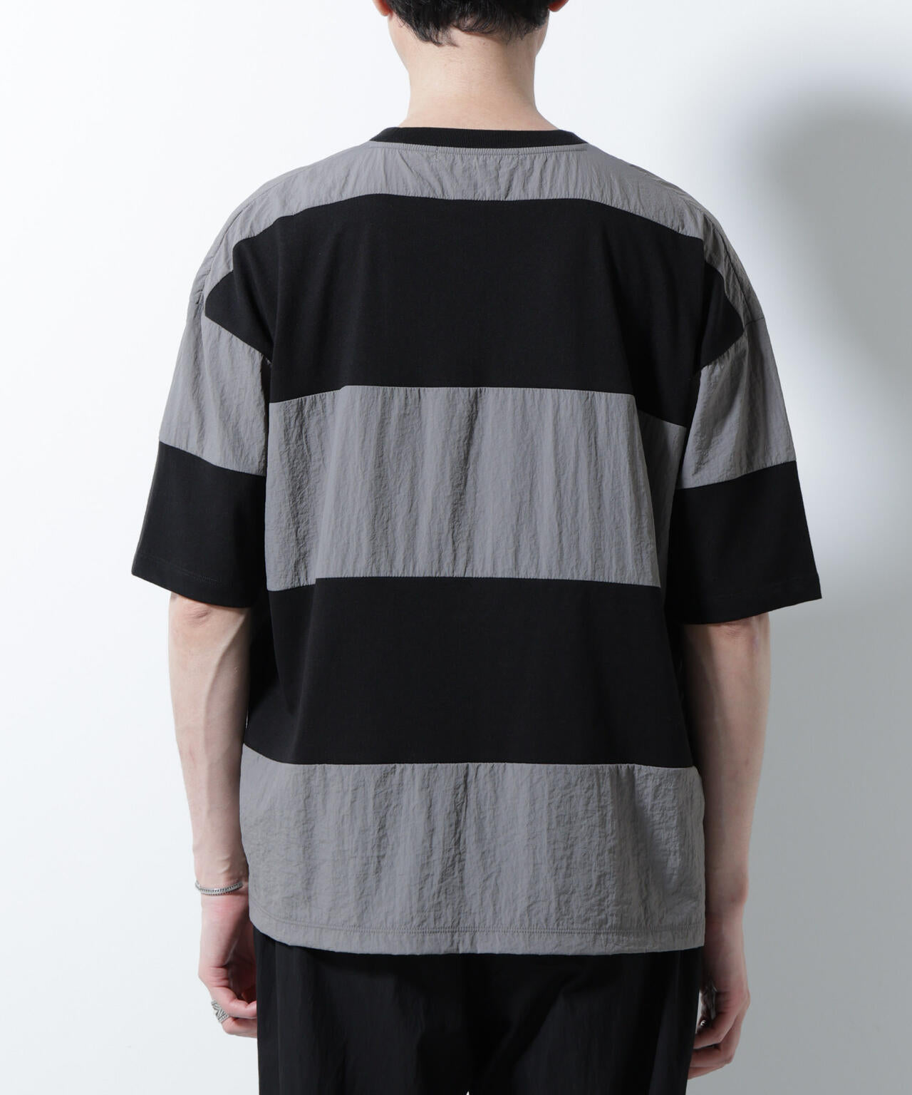 リラックス異素材ボーダーTシャツ 半袖 6725124249