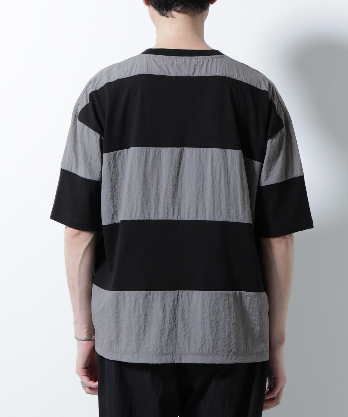 リラックス異素材ボーダーTシャツ 半袖 6725124249