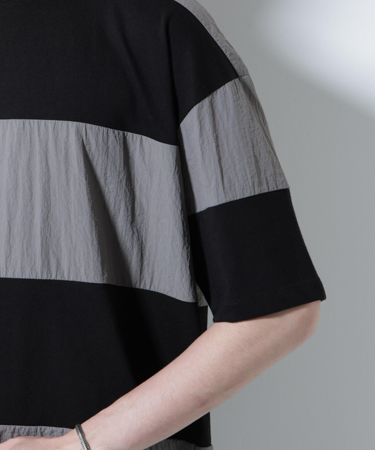 リラックス異素材ボーダーTシャツ 半袖 6725124249