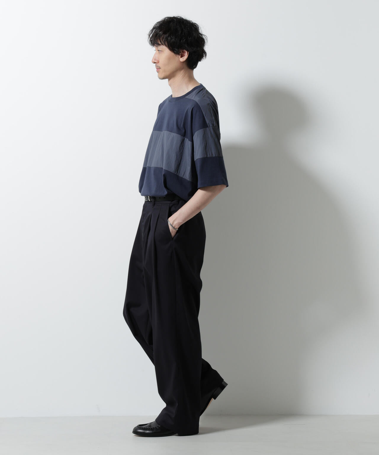 リラックス異素材ボーダーTシャツ 半袖 6725124249