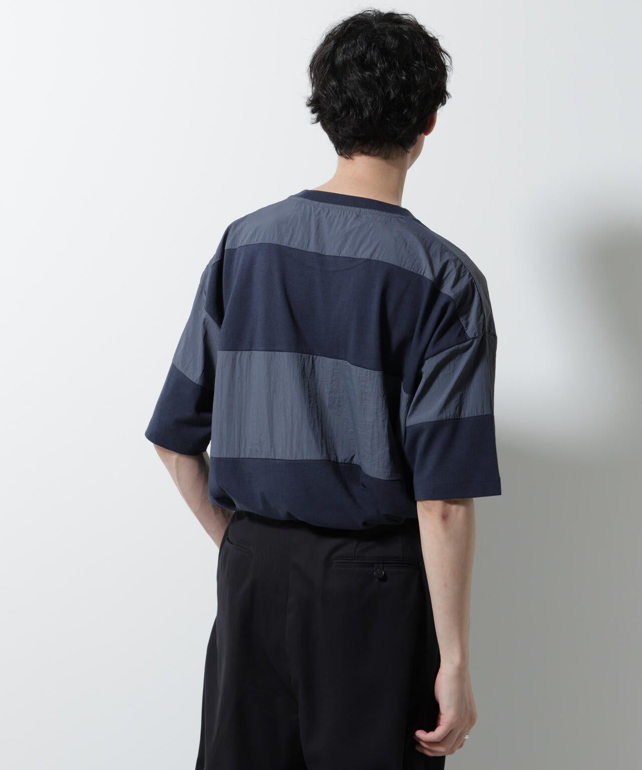 リラックス異素材ボーダーTシャツ 半袖 6725124249