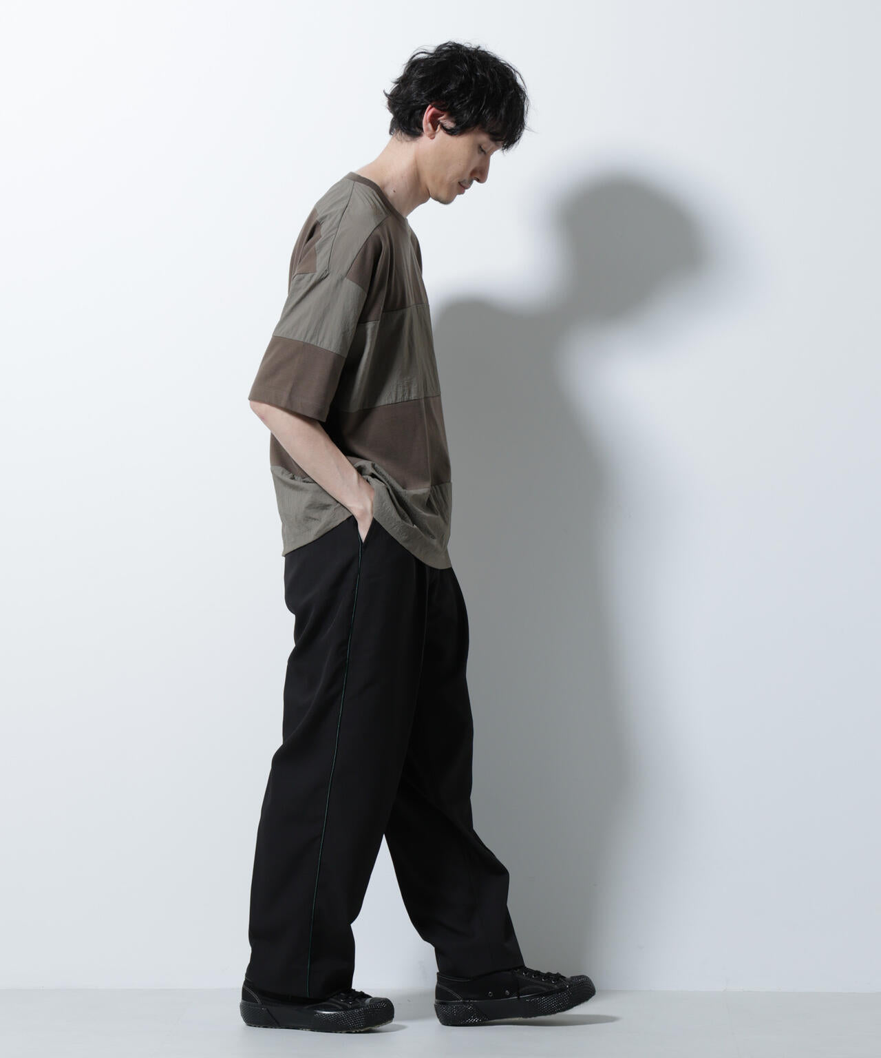 リラックス異素材ボーダーTシャツ 半袖 6725124249