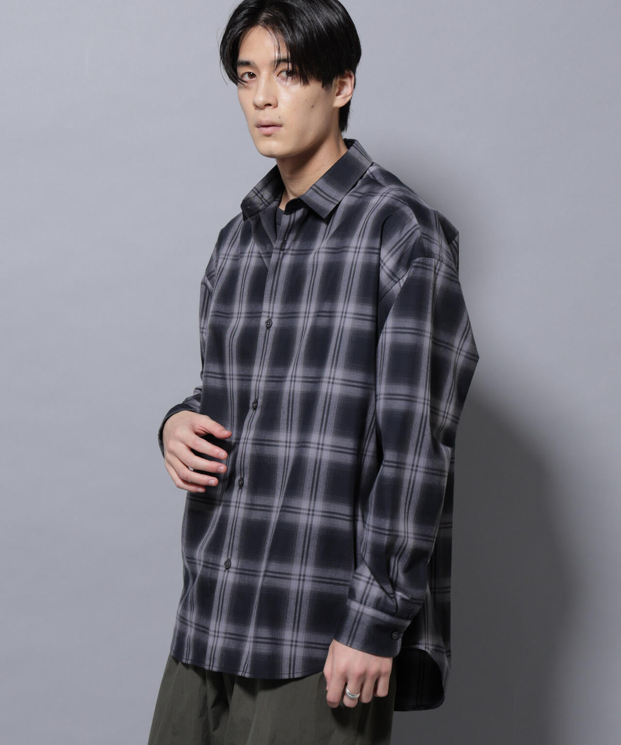 ビッグドレープチェックシャツ 長袖 6725220205
