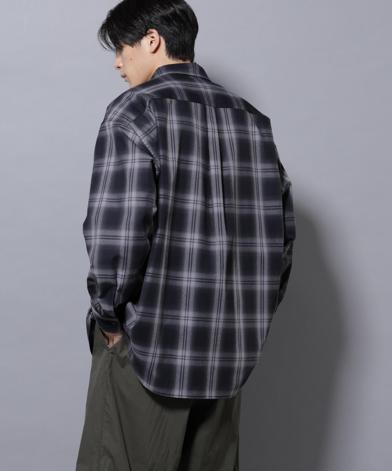 ビッグドレープチェックシャツ 長袖 6725220205