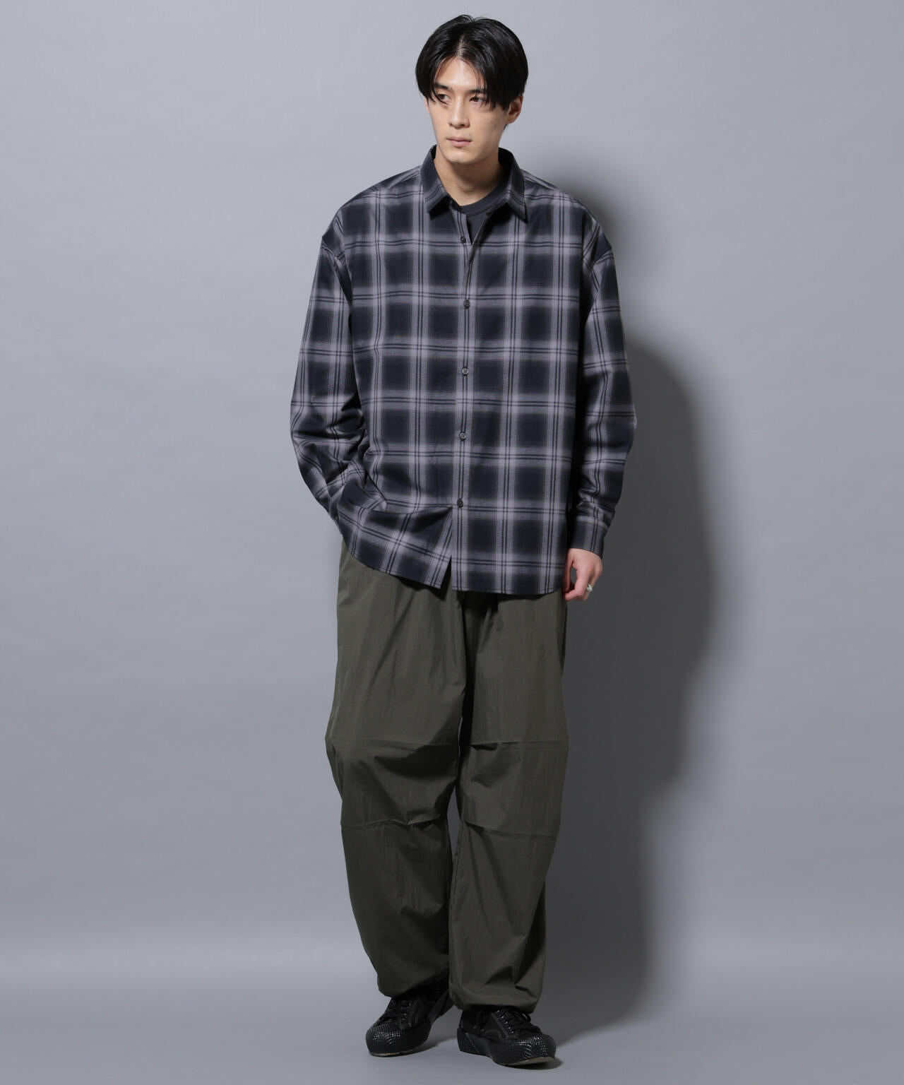 ビッグドレープチェックシャツ 長袖 6725220205