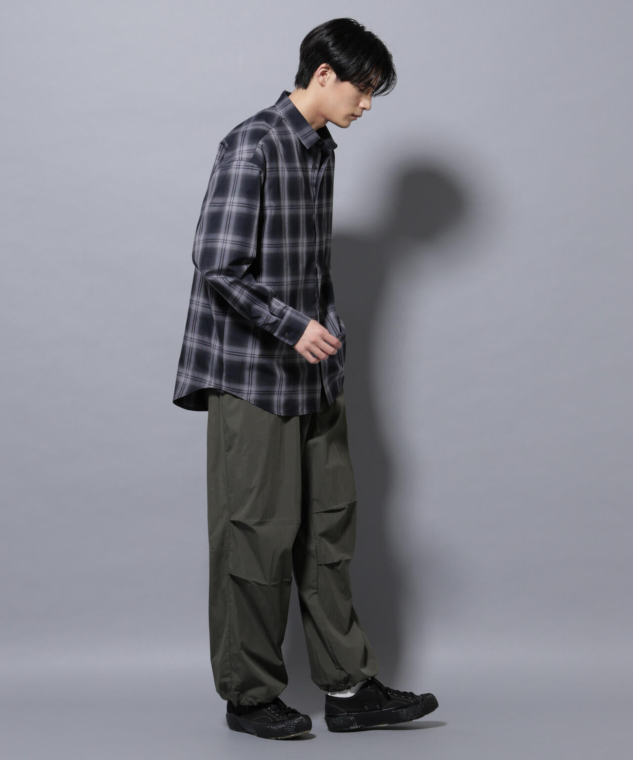 ビッグドレープチェックシャツ 長袖 6725220205