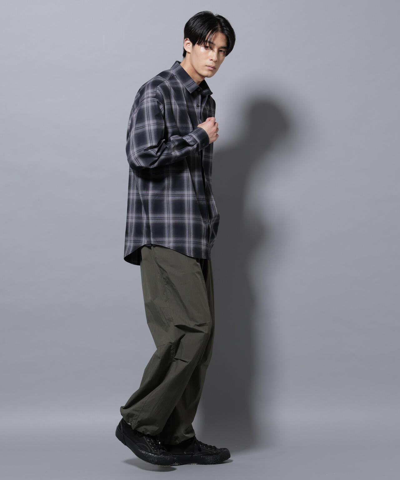 ビッグドレープチェックシャツ 長袖 6725220205