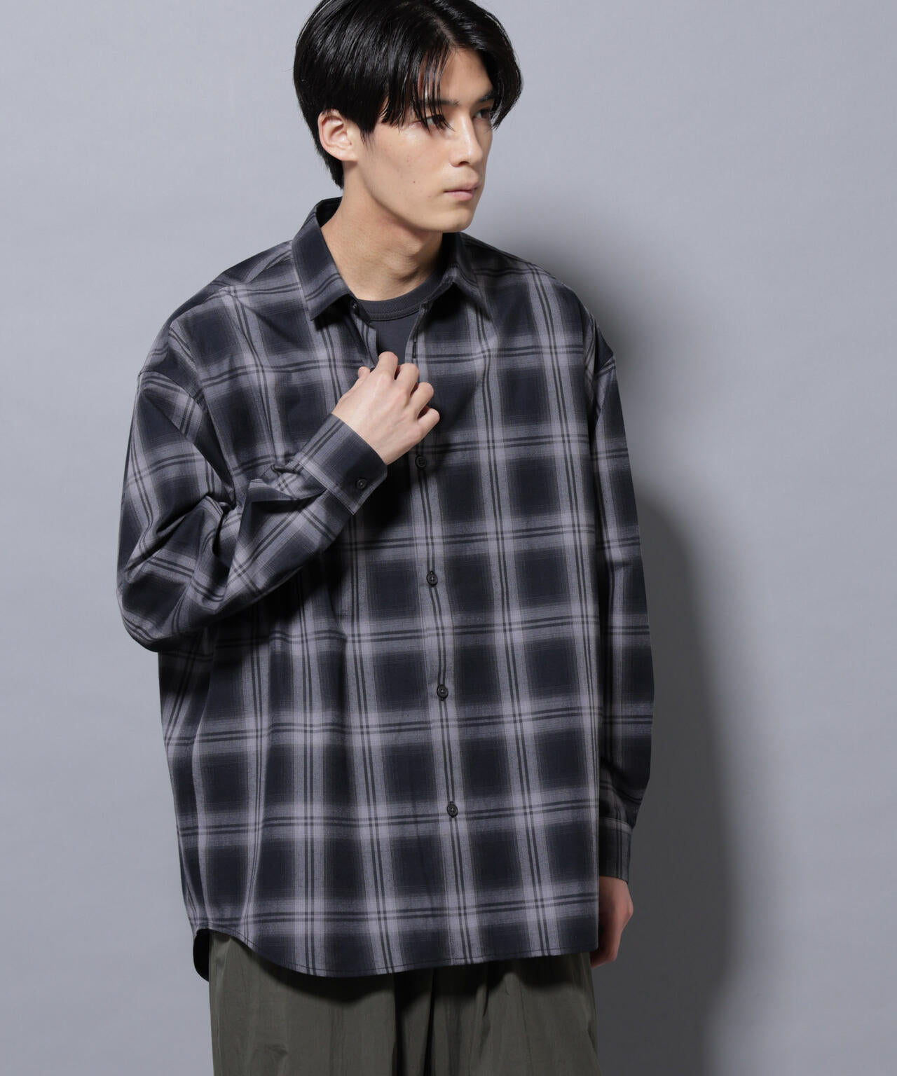 ビッグドレープチェックシャツ 長袖 6725220205