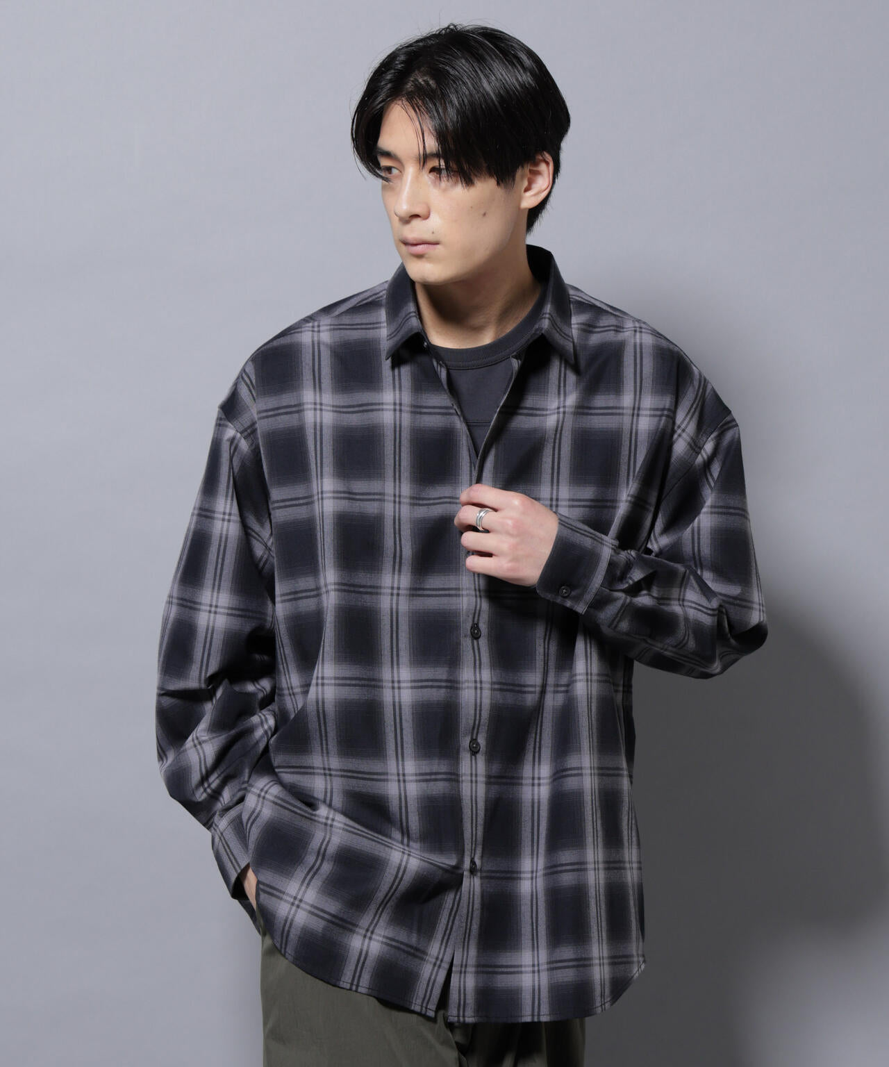 ビッグドレープチェックシャツ 長袖 6725220205