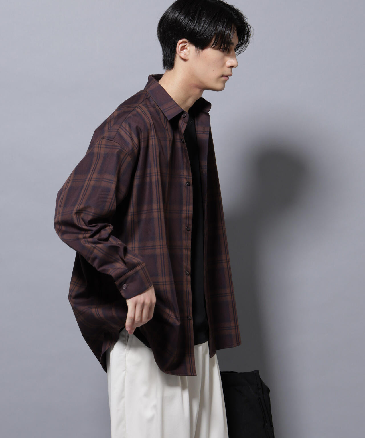ビッグドレープチェックシャツ 長袖 6725220205