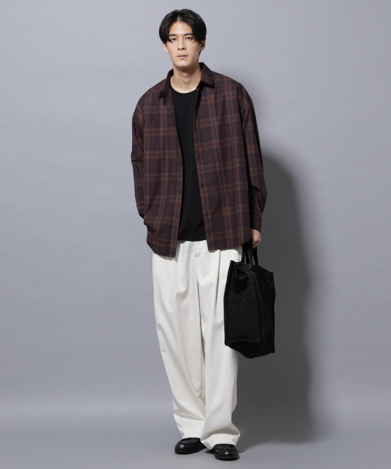 ビッグドレープチェックシャツ 長袖 6725220205