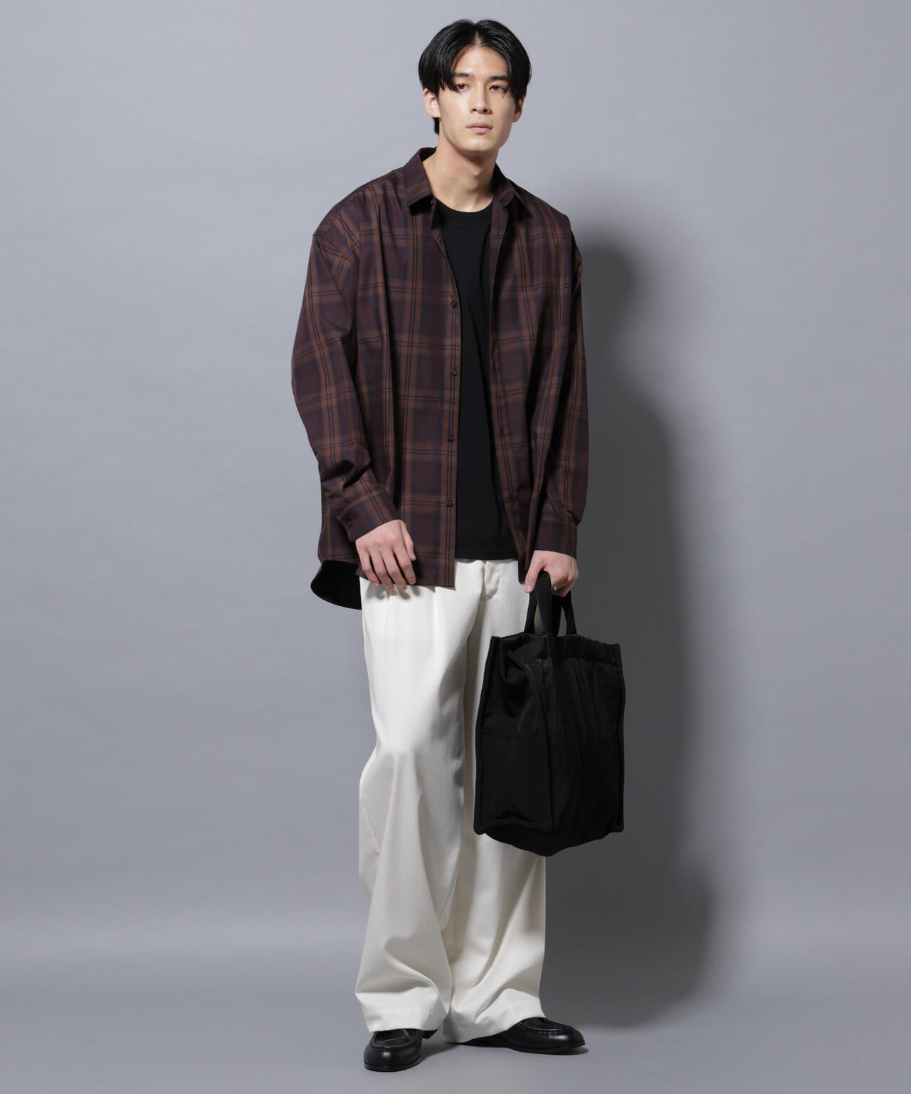 ビッグドレープチェックシャツ 長袖 6725220205