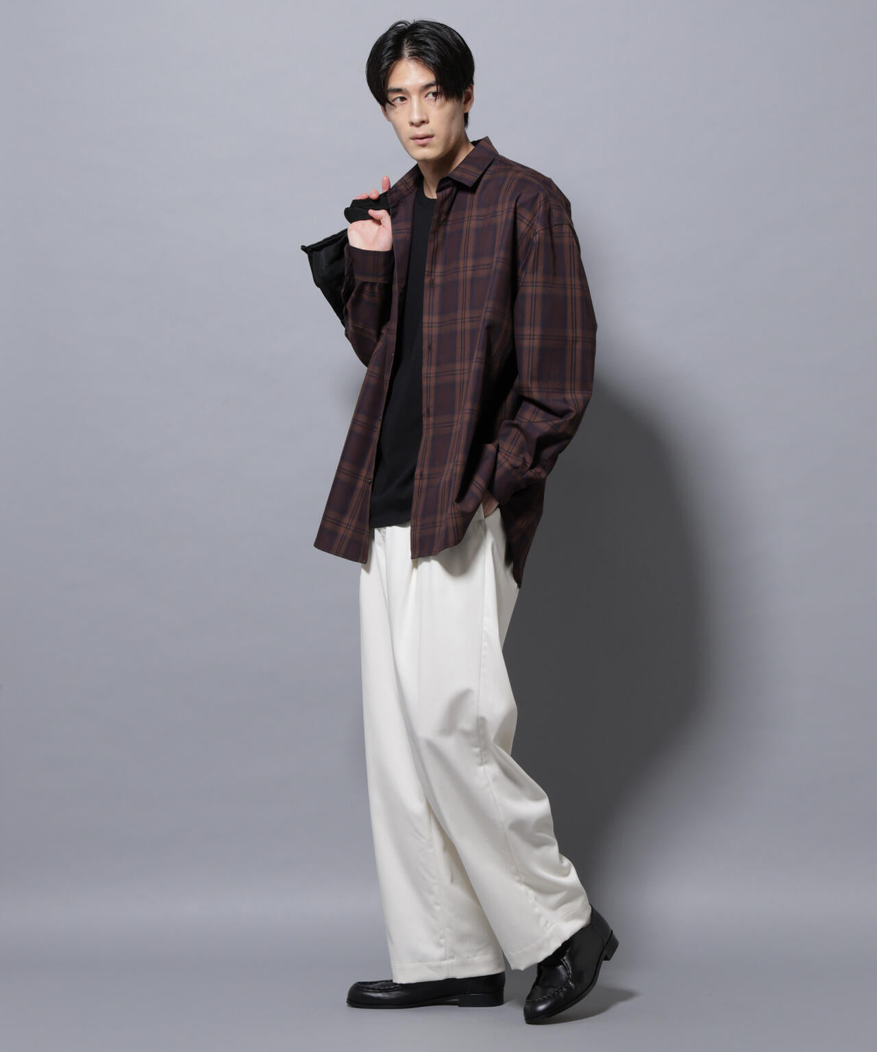 ビッグドレープチェックシャツ 長袖 6725220205