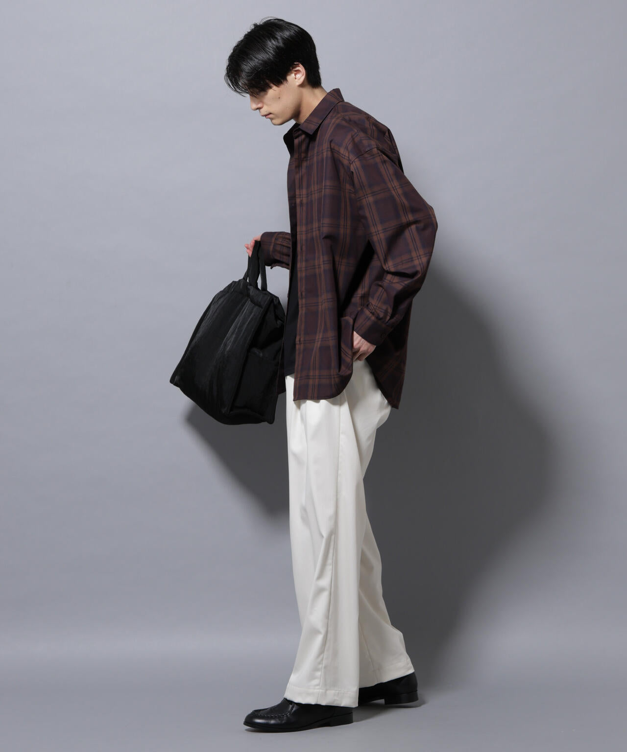 ビッグドレープチェックシャツ 長袖 6725220205