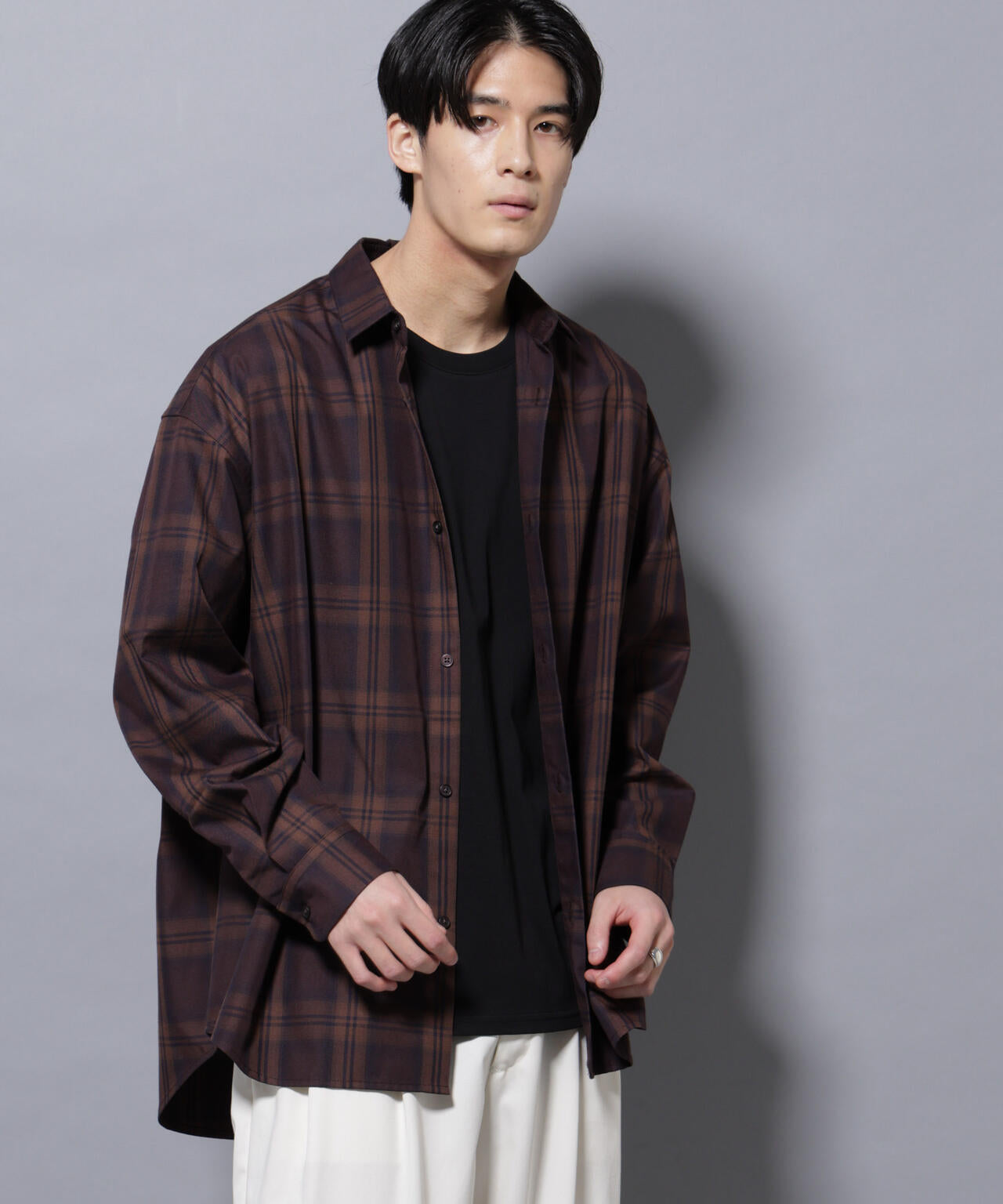 ビッグドレープチェックシャツ 長袖 6725220205