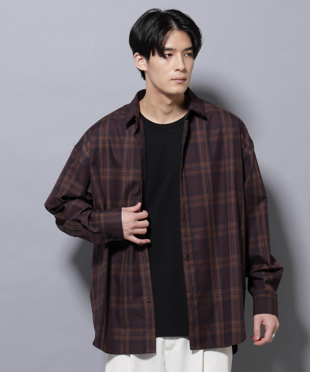 ビッグドレープチェックシャツ 長袖 6725220205