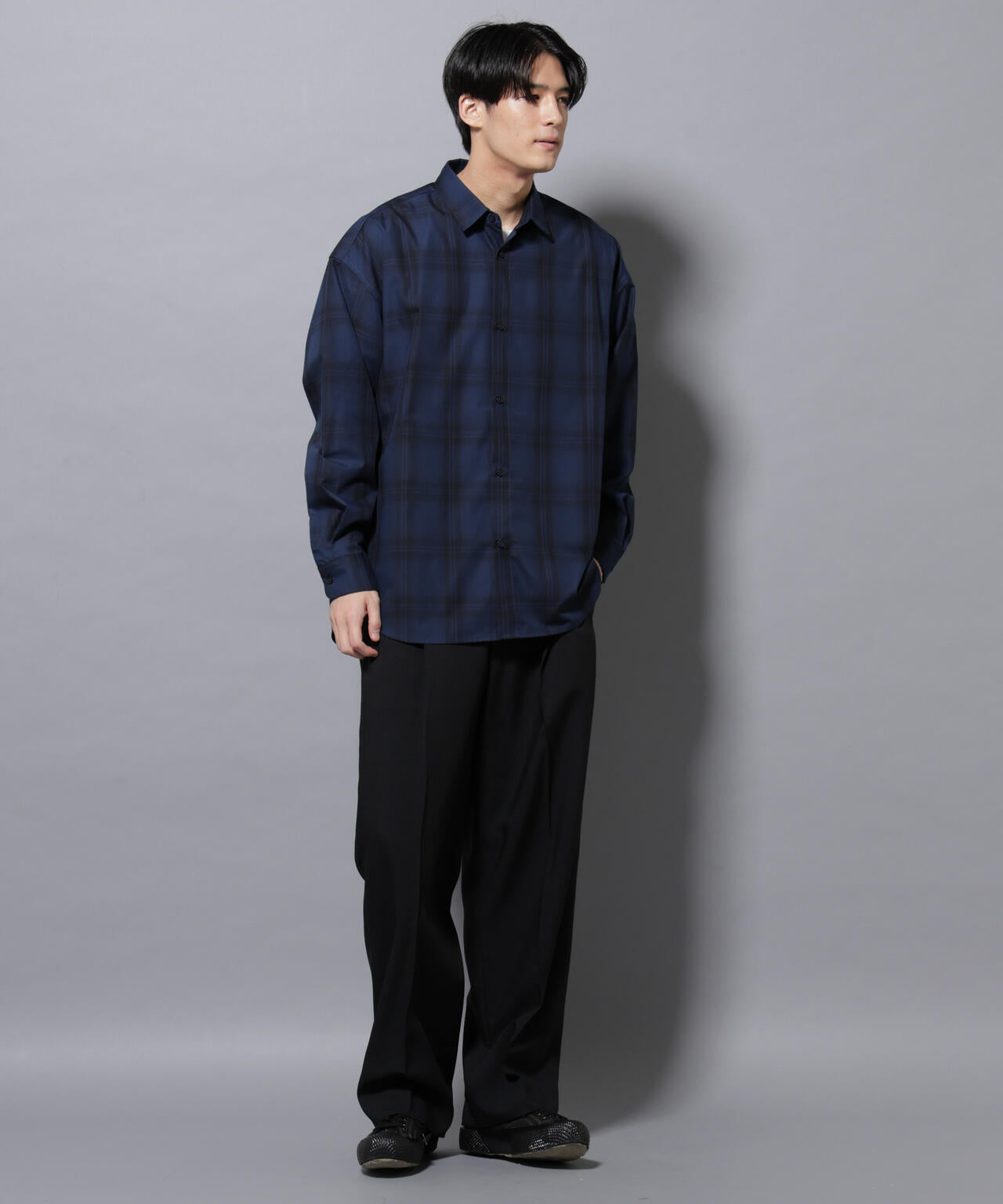 ビッグドレープチェックシャツ 長袖 6725220205