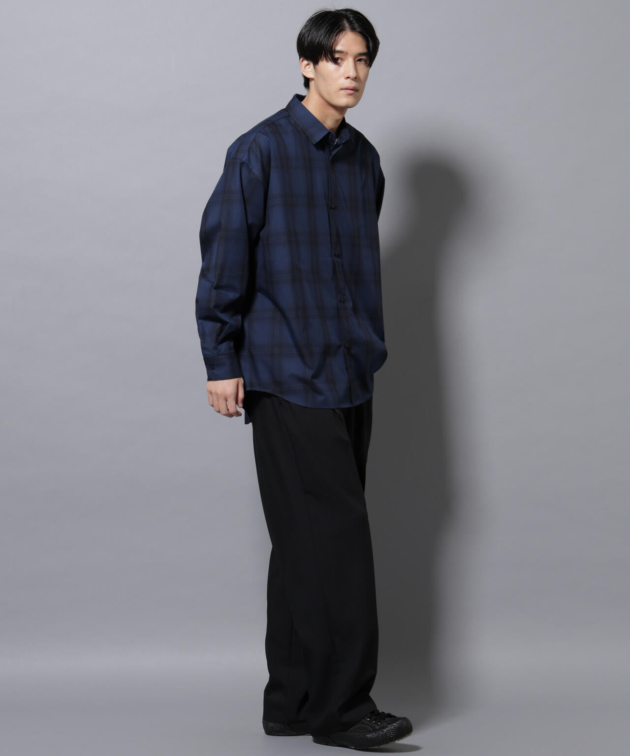 ビッグドレープチェックシャツ 長袖 6725220205