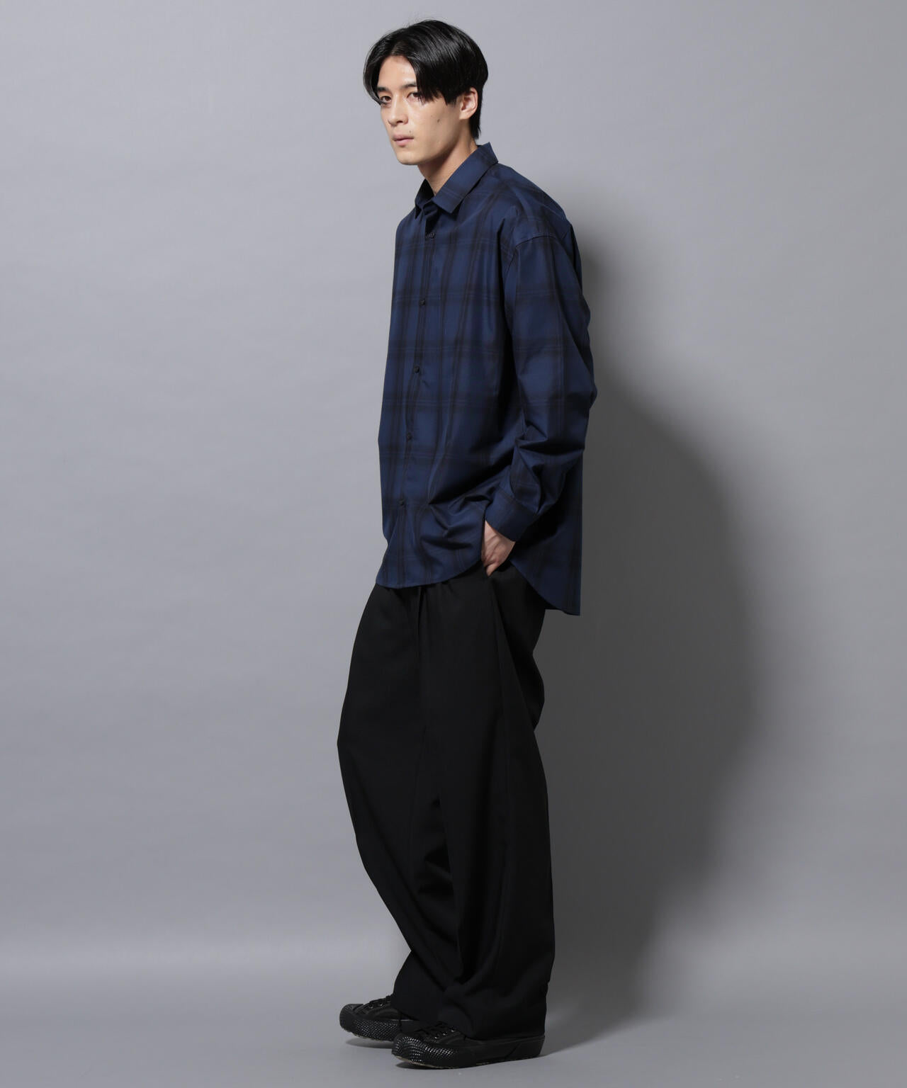 ビッグドレープチェックシャツ 長袖 6725220205