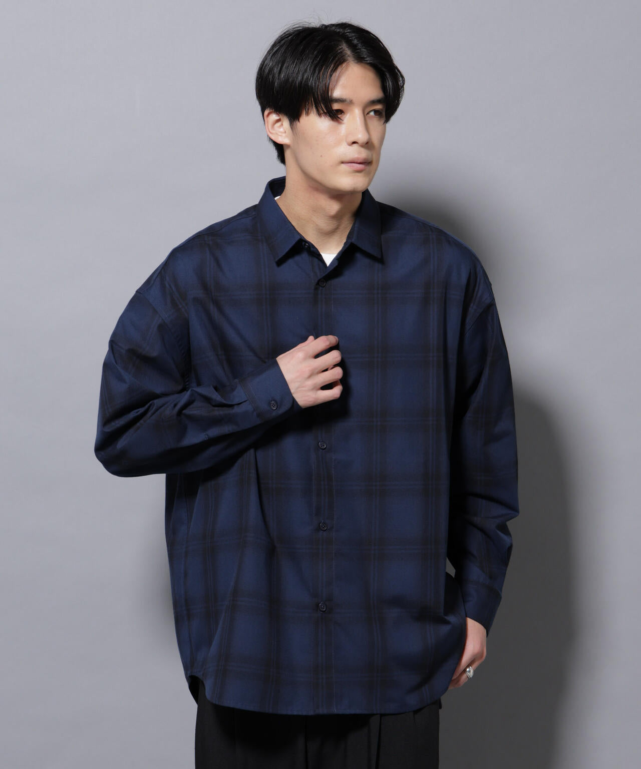 ビッグドレープチェックシャツ 長袖 6725220205