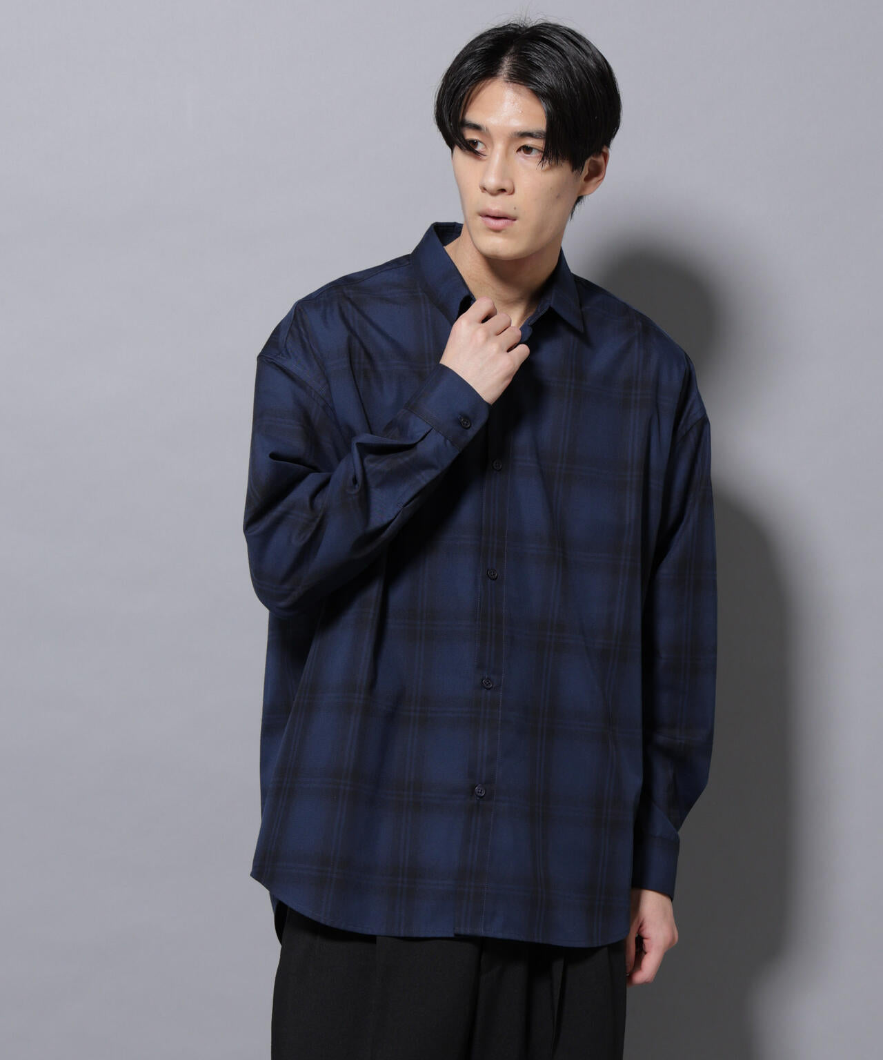 ビッグドレープチェックシャツ 長袖 6725220205