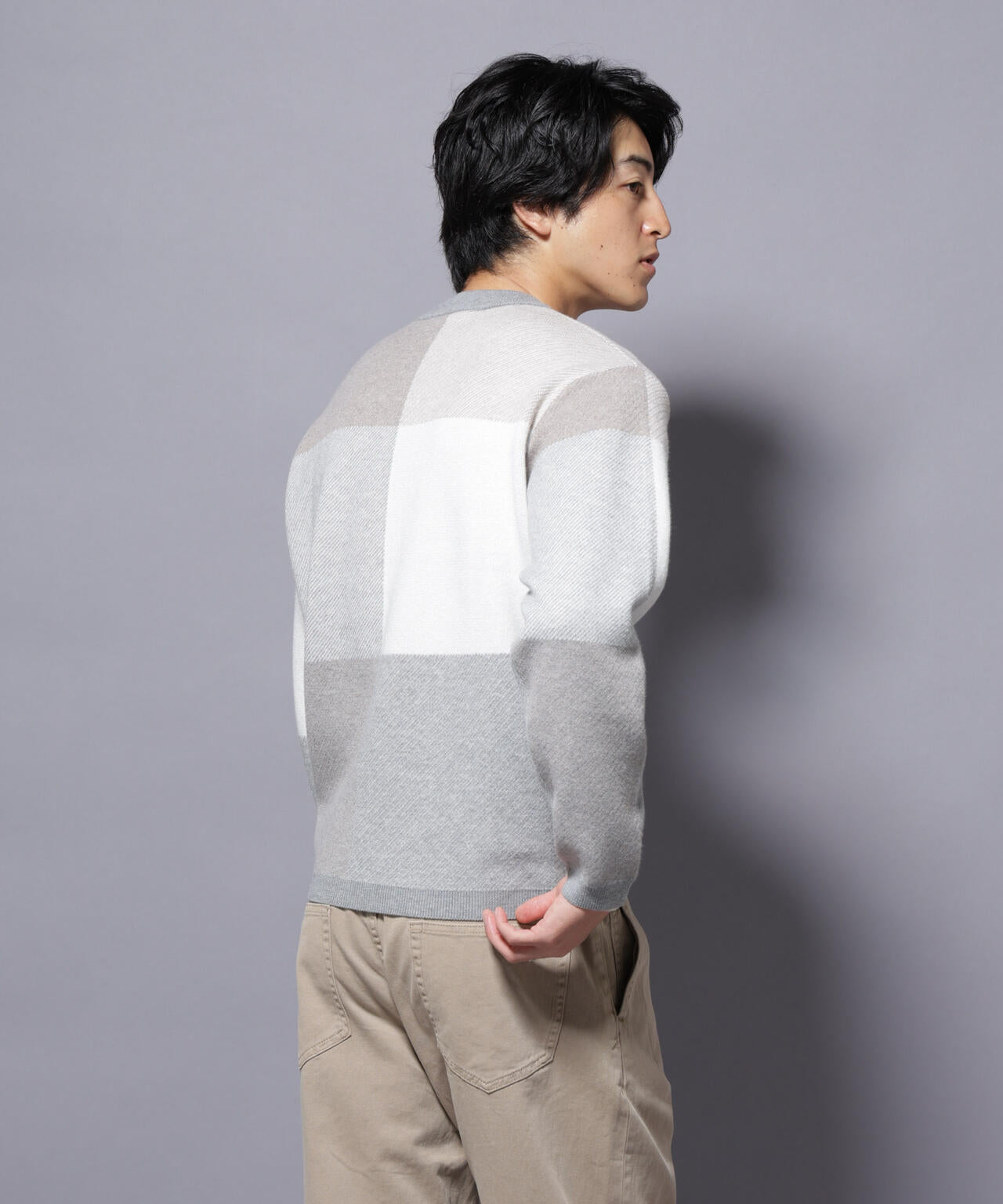 ブロックチェッククルーネックニット 6725222209