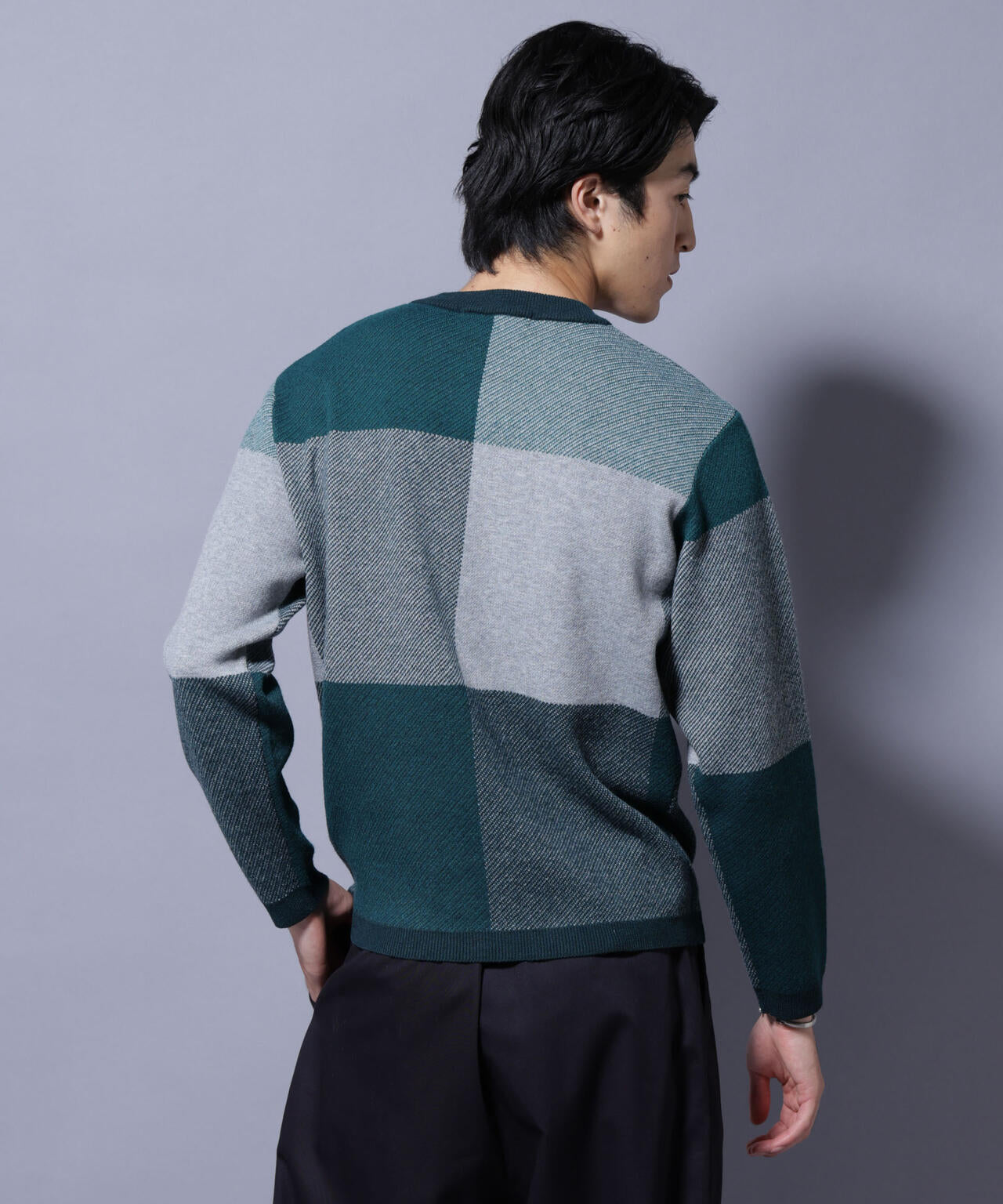 ブロックチェッククルーネックニット 6725222209