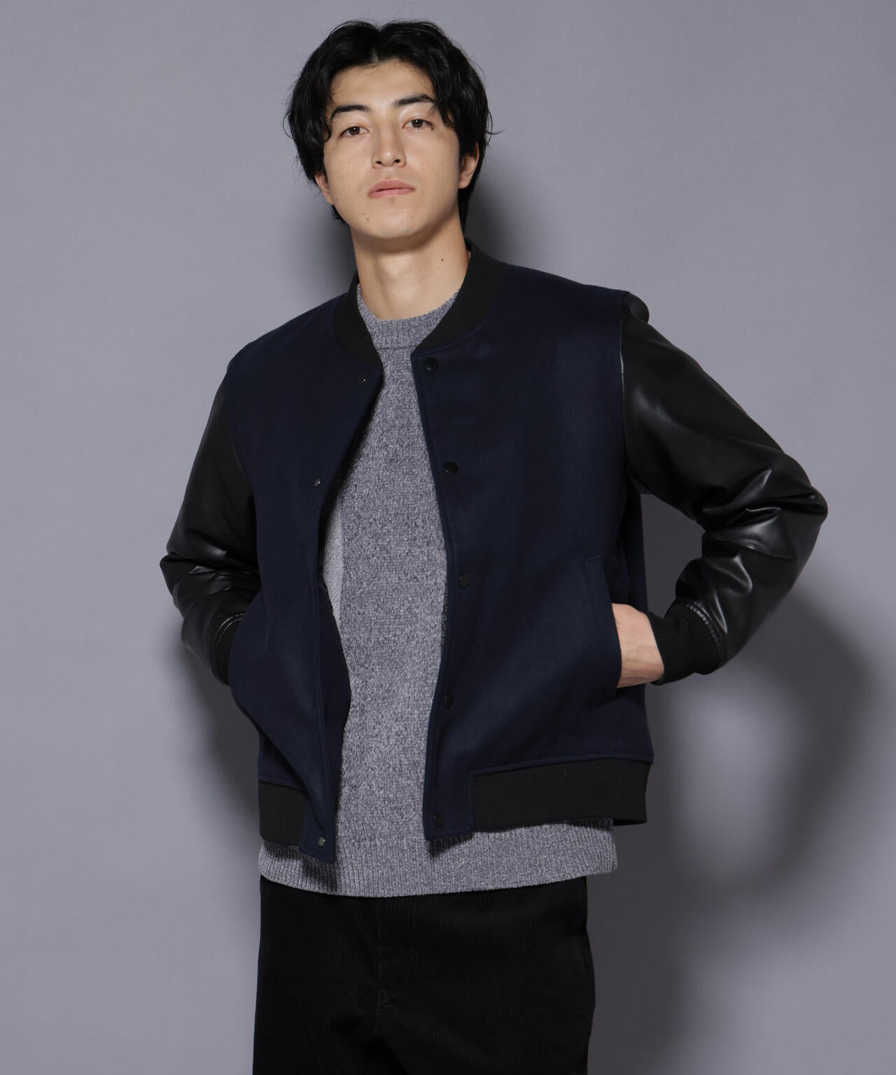 ナノユニバース　レザー　スタジャン　【size L】 フェイクレザースタジャン