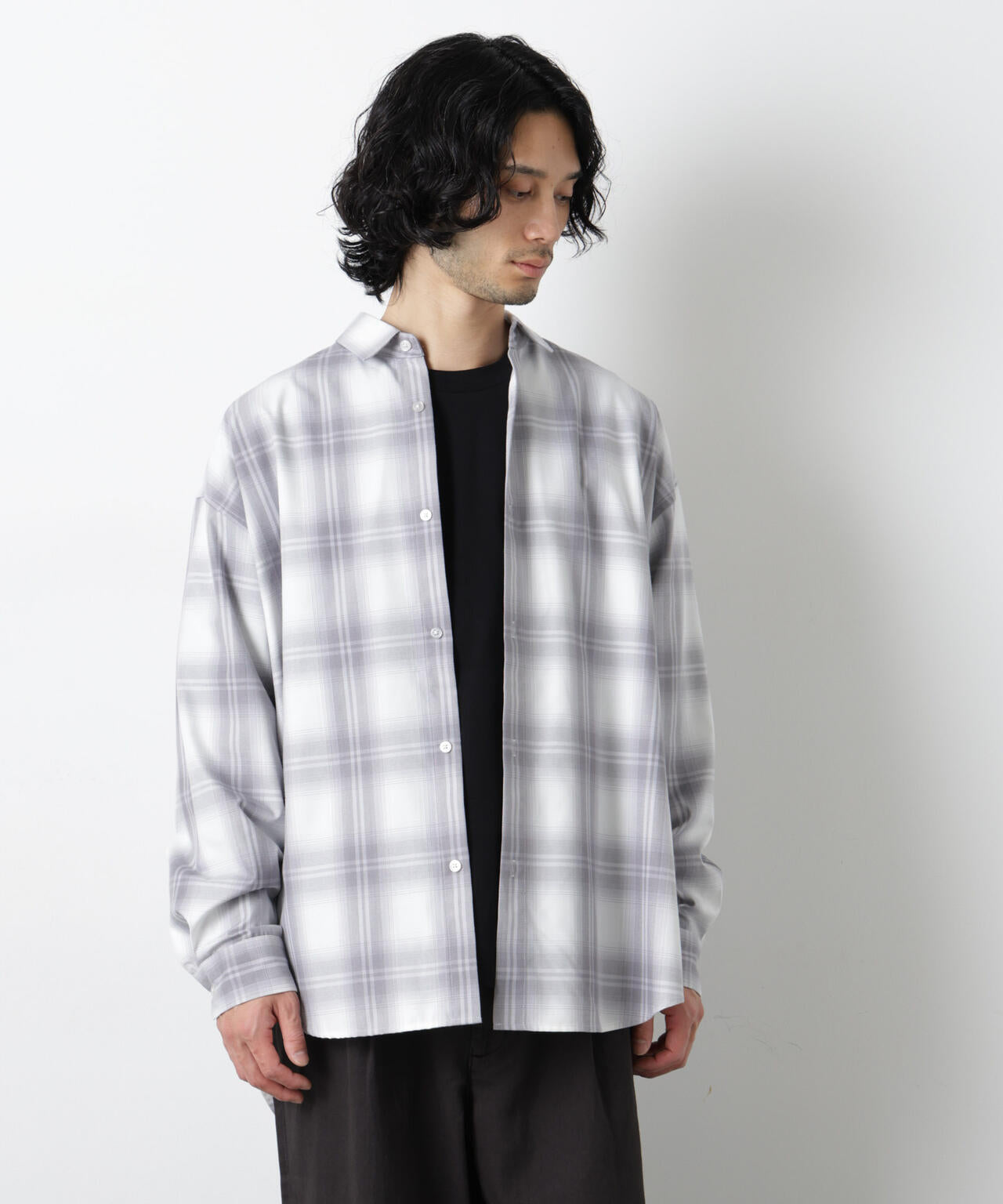 ビッグドレープチェックシャツ 長袖 6726120202