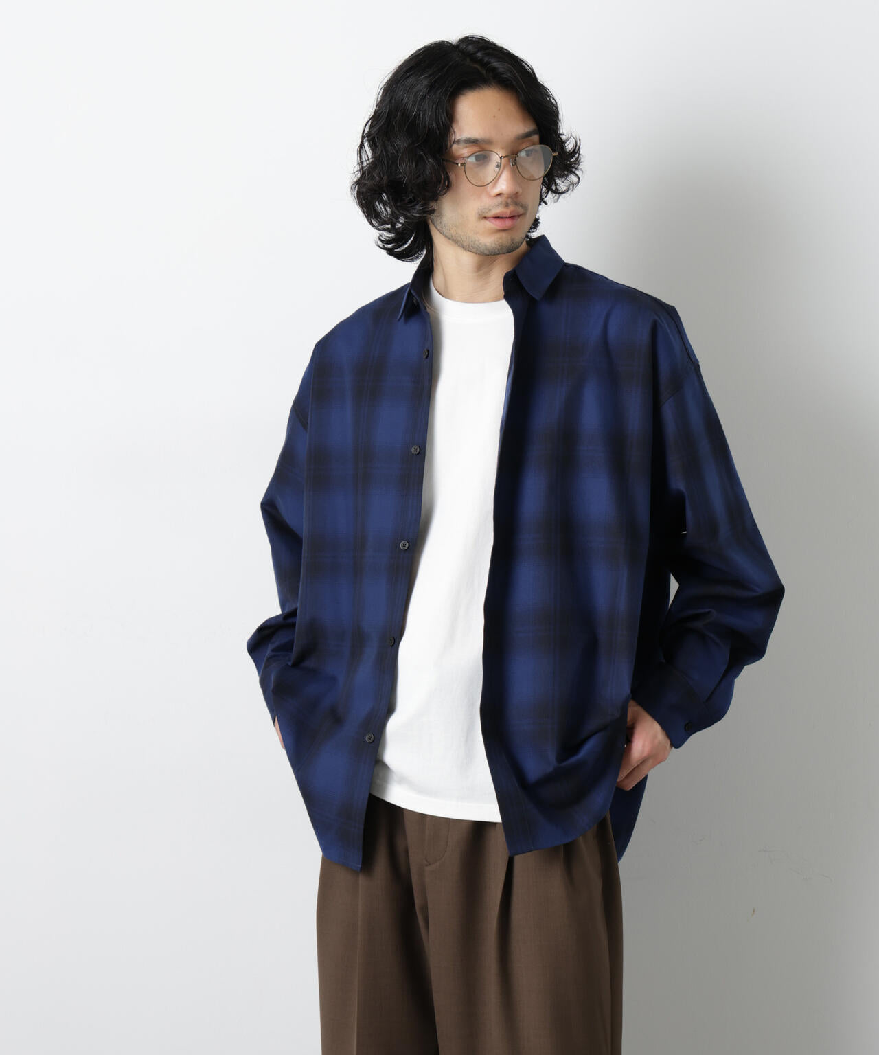 ビッグドレープチェックシャツ 長袖 6726120202