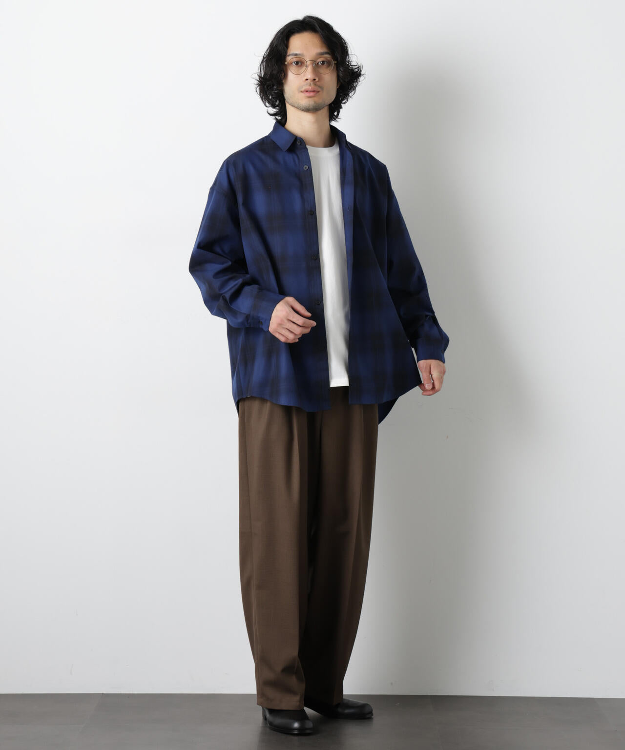 ビッグドレープチェックシャツ 長袖 6726120202