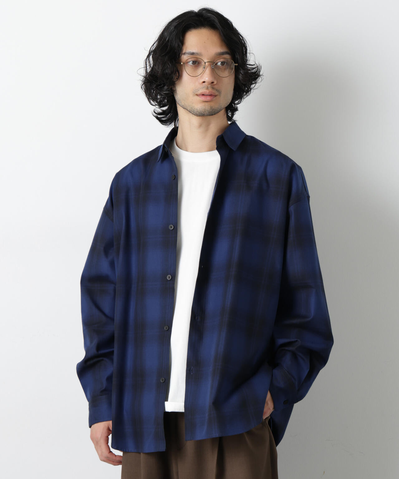 ビッグドレープチェックシャツ 長袖 6726120202