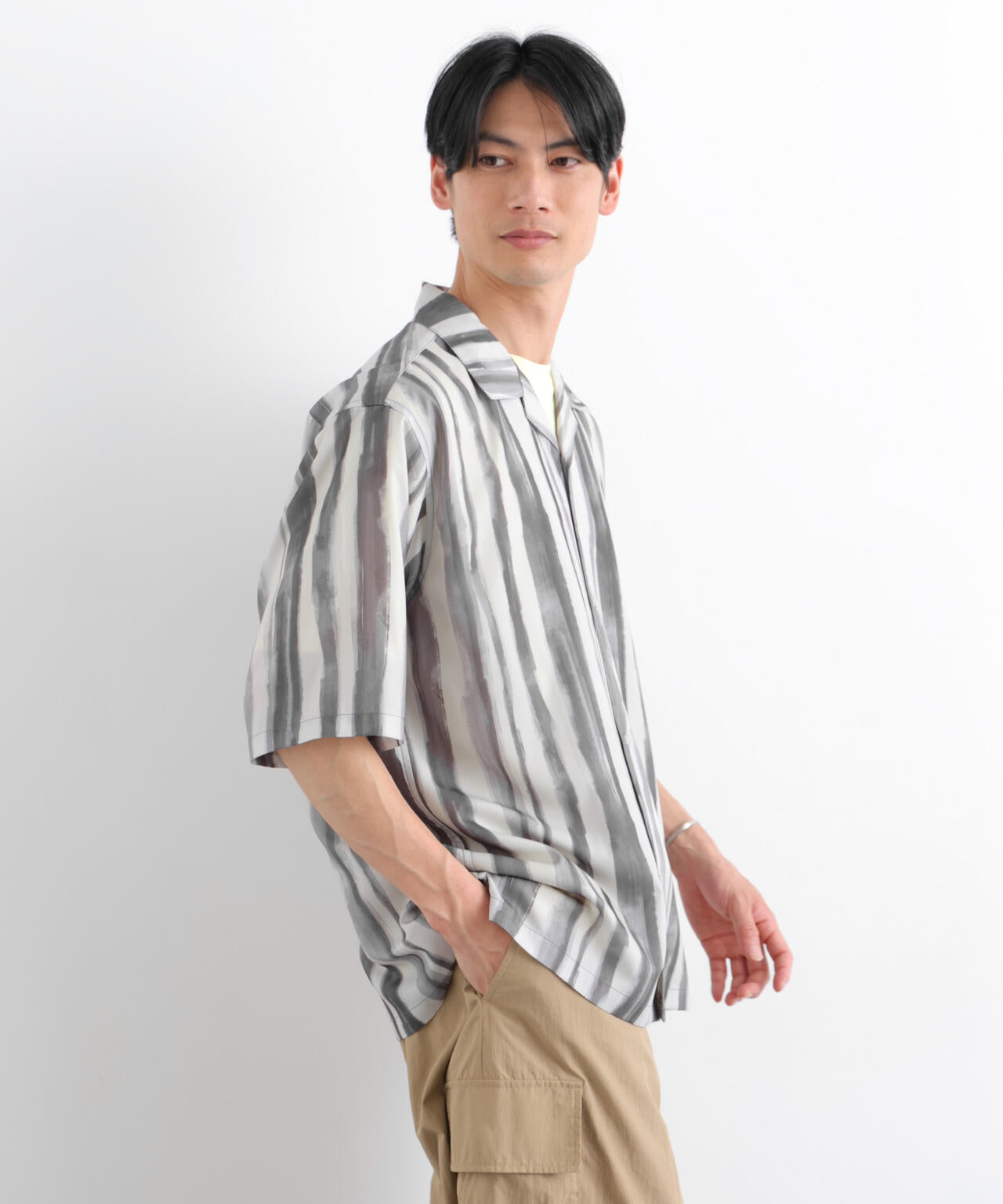 デザインストライプシャツ 半袖 6726121216